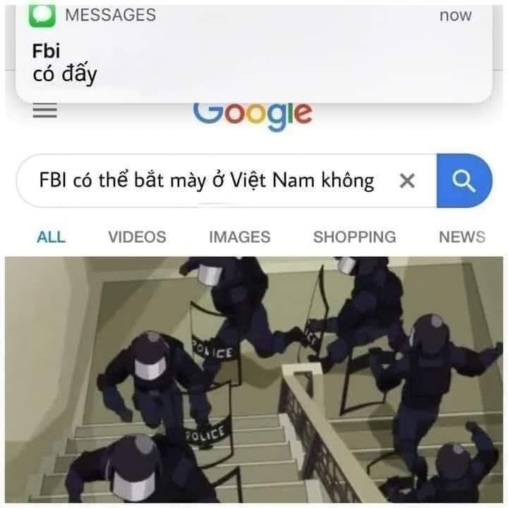 Searh google FBI có thể bắt mày ở VN không thì nhận được tin nhắn có đấy