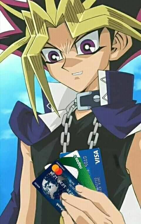 Yugi cầm thẻ ATM, Visa mặt cười nham hiểm